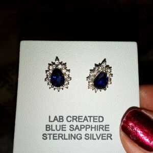 Blue sapphire sterling silver earrings